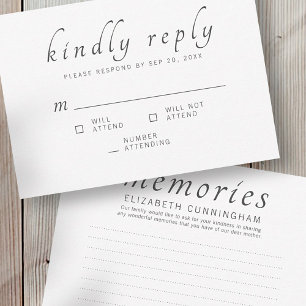 Cartons Réponse Memorial Funeral Classic Memories Répondre