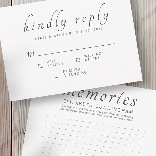 Cartons Réponse Memorial Funeral Classic Memories Répondre
