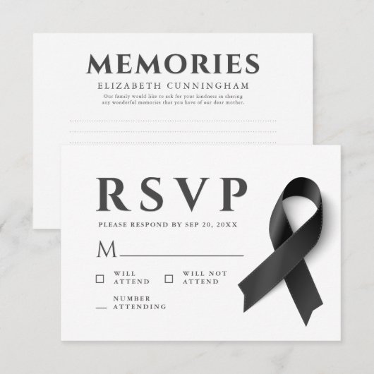 Cartons Réponse Memorial Modern Simple Memories Black Ribbon (Devant / Derrière)