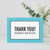 Cartons Réponse MERCI amusant bloc gras noir turquoise (Debout devant)