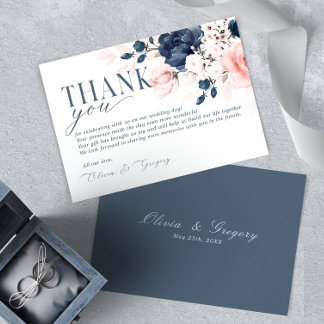 Cartons Réponse Merci Mariage floral bleu marine et rose pâle