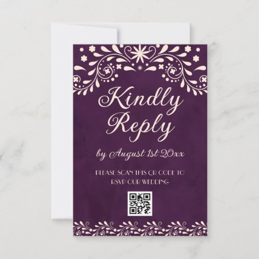 Cartons Réponse Mexican Purple Talavera Wedding QR code (Devant)