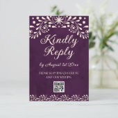 Cartons Réponse Mexican Purple Talavera Wedding QR code (Debout devant)