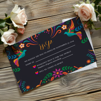 Cartons Réponse Mexique noir coloré Floral Nuestra Boda Mariage