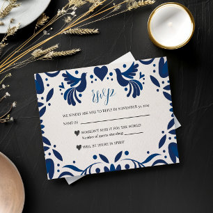 Cartons Réponse Mexique Otomi bleu Floral Élégant Mariage Fiesta