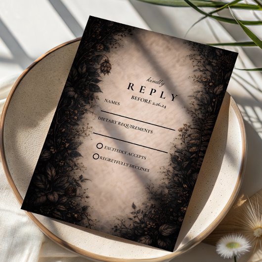 Cartons Réponse Midnight Botanical Gothic Wedding