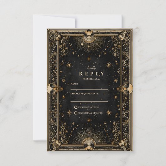 Cartons Réponse Midnight Celestial Luxe Wedding (Devant)