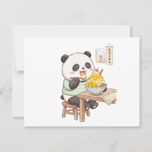 Cartons Réponse Mignon panda mangeant de la glace râpée de mangue (Devant)