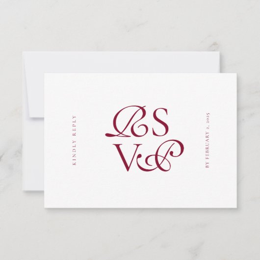 Cartons Réponse Minimal Deep Burgundy Script Qr Code Wedding (Devant)