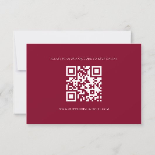 Cartons Réponse Minimal Deep Burgundy Script Qr Code Wedding (Dos)