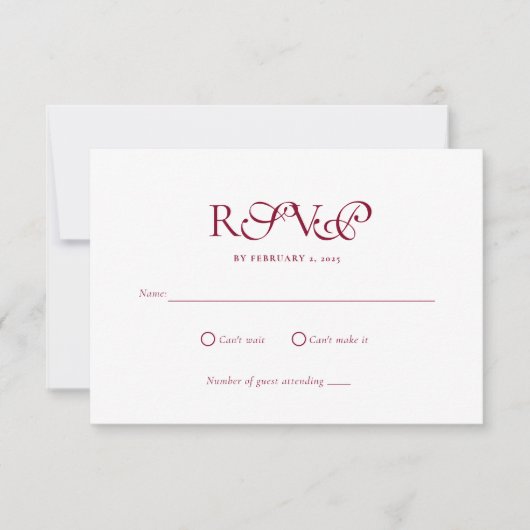 Cartons Réponse Minimal Deep Burgundy Script Wedding (Devant)