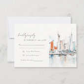 Cartons Réponse Minimal Miami Florida Skyline Watercolor Mariage (Devant)
