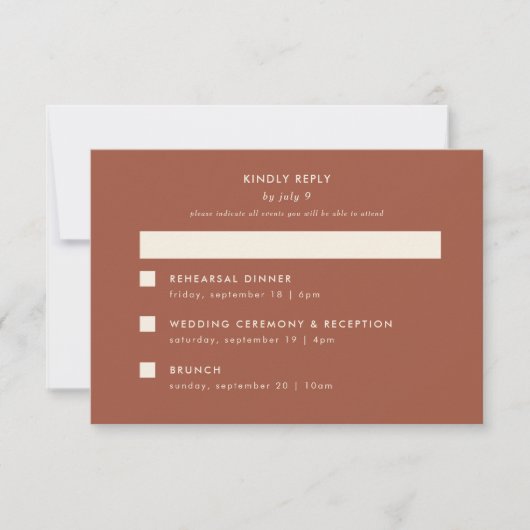 Cartons Réponse Minimal moderne Mariage en terre cuite Multi-événe (Devant)