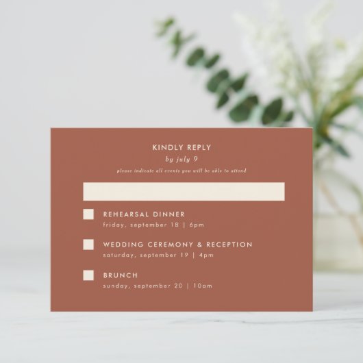 Cartons Réponse Minimal moderne Mariage en terre cuite Multi-événe (Debout devant)
