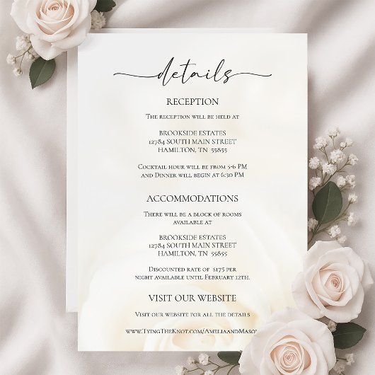 Cartons Réponse Minimal White Rose Wedding Details Enclosure Card