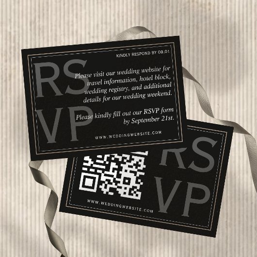 Cartons Réponse Minimalist Black Tie Formal Wedding QR Code