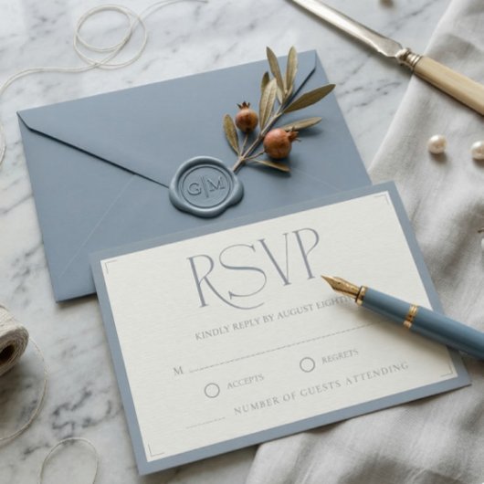 Cartons Réponse Minimalist Dusty Blue Elegant Monogram Wedding 