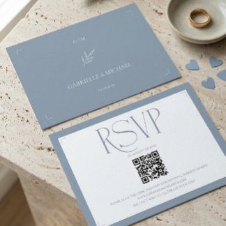 Cartons Réponse Minimaliste Bleu Poussiéreux Élégant Mariage Monog