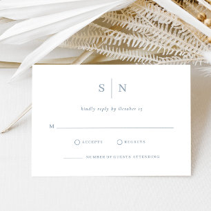 Cartons Réponse Minimaliste et Chic Mariage Blanc et Bleu Poussi