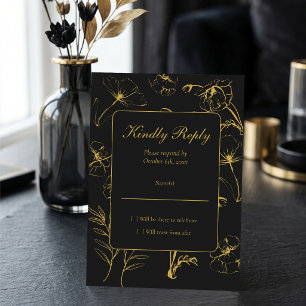 Cartons Réponse Minimaliste Or et Noir Floral 30e Anniversaire