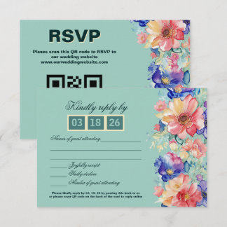 Cartons Réponse Mint Green Floral Modern Wedding