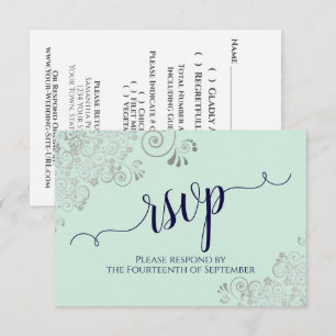 Cartons Réponse Mint Green & Navy Blue Elegant Mariage de calligra