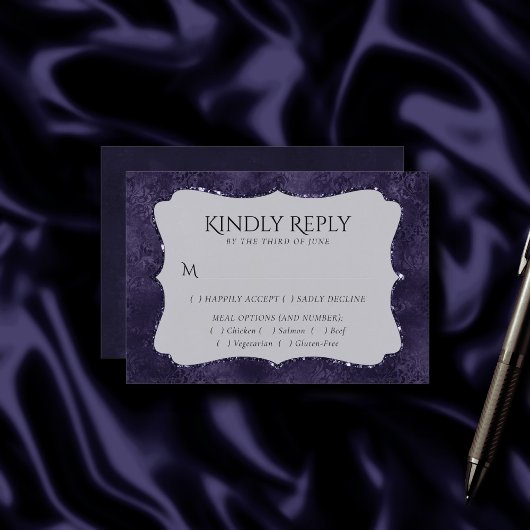 Cartons Réponse Minuit Indigo Romance | Satiny Damask Entree