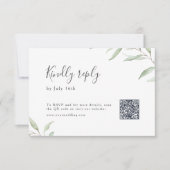 Cartons Réponse Minuscule vert botanique rustique mariage QR code (Devant)