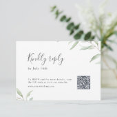 Cartons Réponse Minuscule vert botanique rustique mariage QR code (Debout devant)