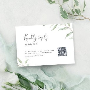 Cartons Réponse Minuscule vert botanique rustique mariage QR code
