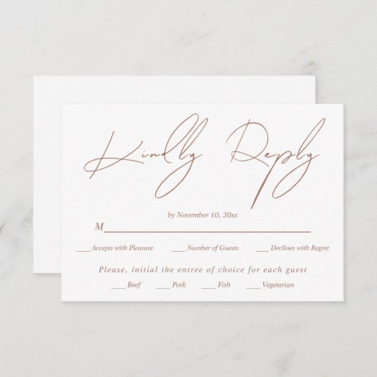Cartons Réponse Mocha de calligraphie de script moderne sur mariag (Devant / Derrière)