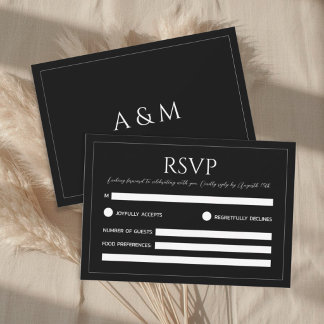 Cartons Réponse Modern black and white minimalist wedding