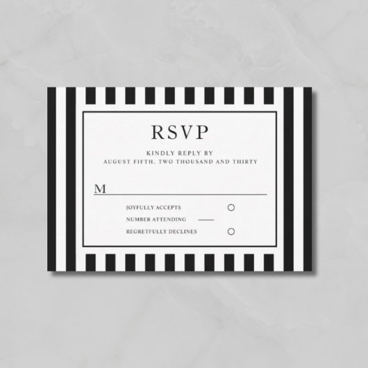 Cartons Réponse Modern Black And White Stripes Wedding