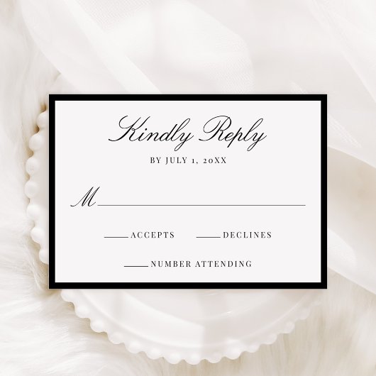 Cartons Réponse Modern Black Border Wedding