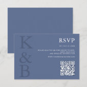 Cartons Réponse Modern Blue Monogram Minimalist Wedding (Devant / Derrière)