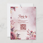 Cartons Réponse Modern Blush Pink Floral QR Code Romantic Wedding (Dos)