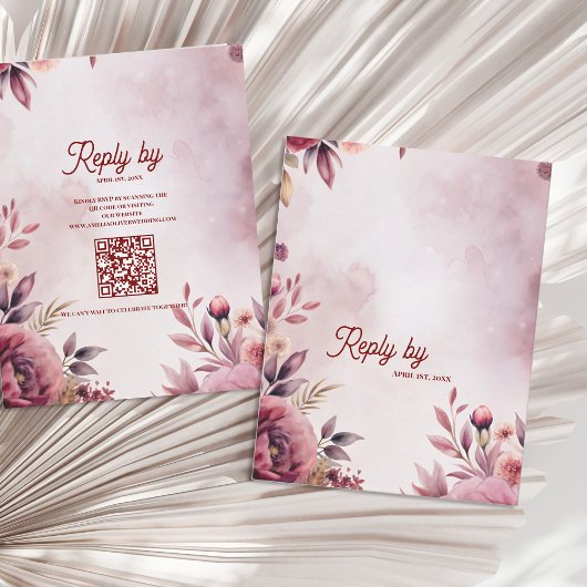 Cartons Réponse Modern Blush Pink Floral QR Code Romantic Wedding