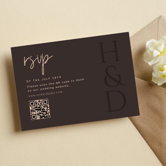 Cartons Réponse Modern Brown Monogram Minimalist Wedding