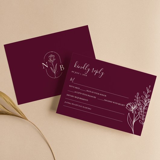 Cartons Réponse Modern Burgundy Boho Wedding Simple Elegant