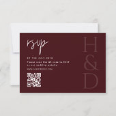 Cartons Réponse Modern Burgundy Monogram Minimalist Wedding (Devant)