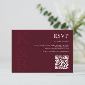 Cartons Réponse Modern Burgundy Monogram Minimalist Wedding (Debout devant)