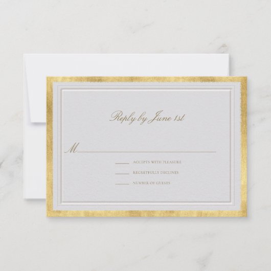 Cartons Réponse Modern Classic Elevated Ivory Gold Formal Wedding (Devant)