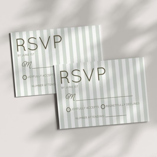 Cartons Réponse Modern Coastal Sage Green Stripes Wedding