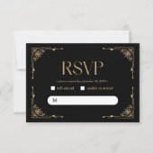 Cartons Réponse Modern Deco | Elegant Black and Gold Wedding (Devant)