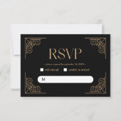 Cartons Réponse Modern Deco | Elegant Black and Gold Wedding (Devant)