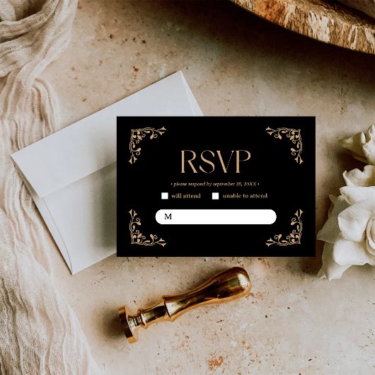 Cartons Réponse Modern Deco | Elegant Black and Gold Wedding
