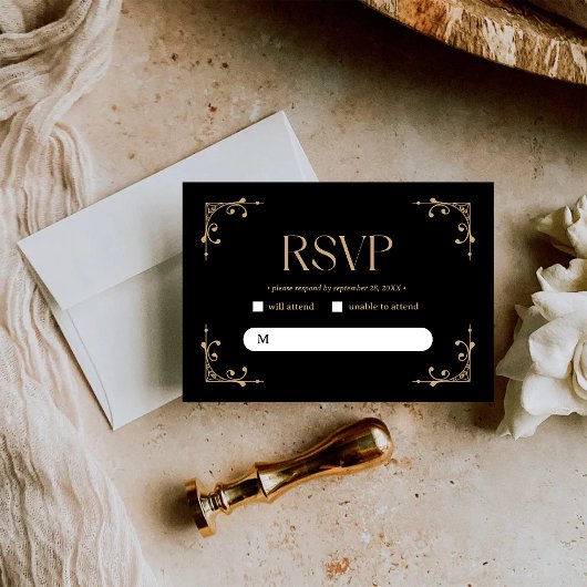 Cartons Réponse Modern Deco | Elegant Black and Gold Wedding