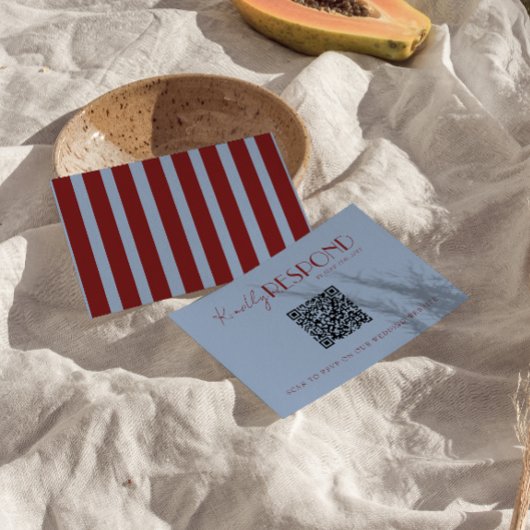 Cartons Réponse Modern Deep Red Blue QR Code Fancy Wedding