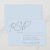 Cartons Réponse Modern Elegant Handwriting Soft Blue Wedding  (Devant / Derrière)