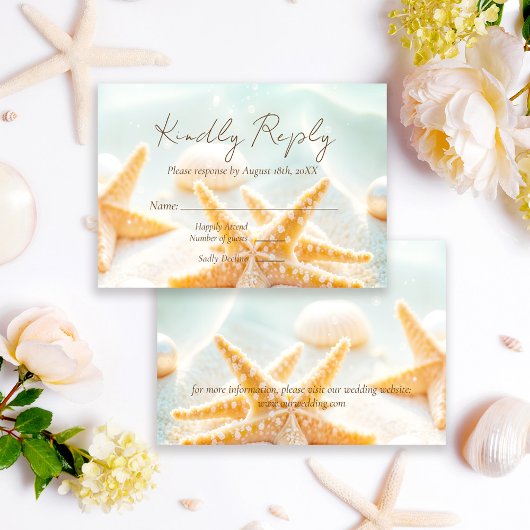 Cartons Réponse Modern Elegant Starfish Shells Ocean Beach Wedding